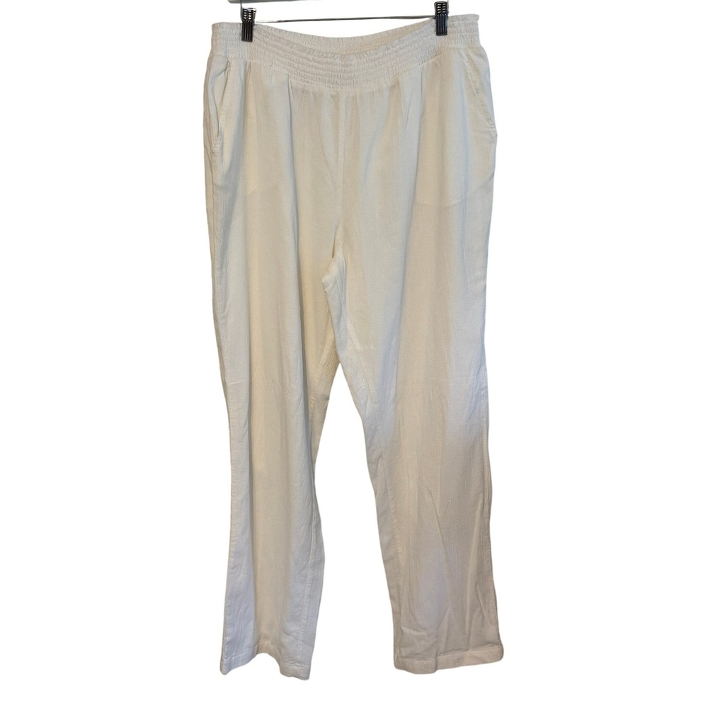 Coldwater Creek Pants Cotton Gauze Smocked XL White Womens Coastal Summer Casual